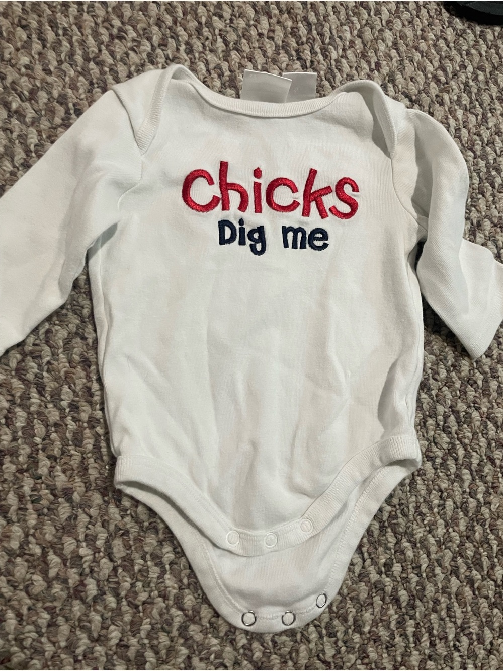 miniwear White Long-Sleeve Baby Bodysuit with Red & Navy Embroidery